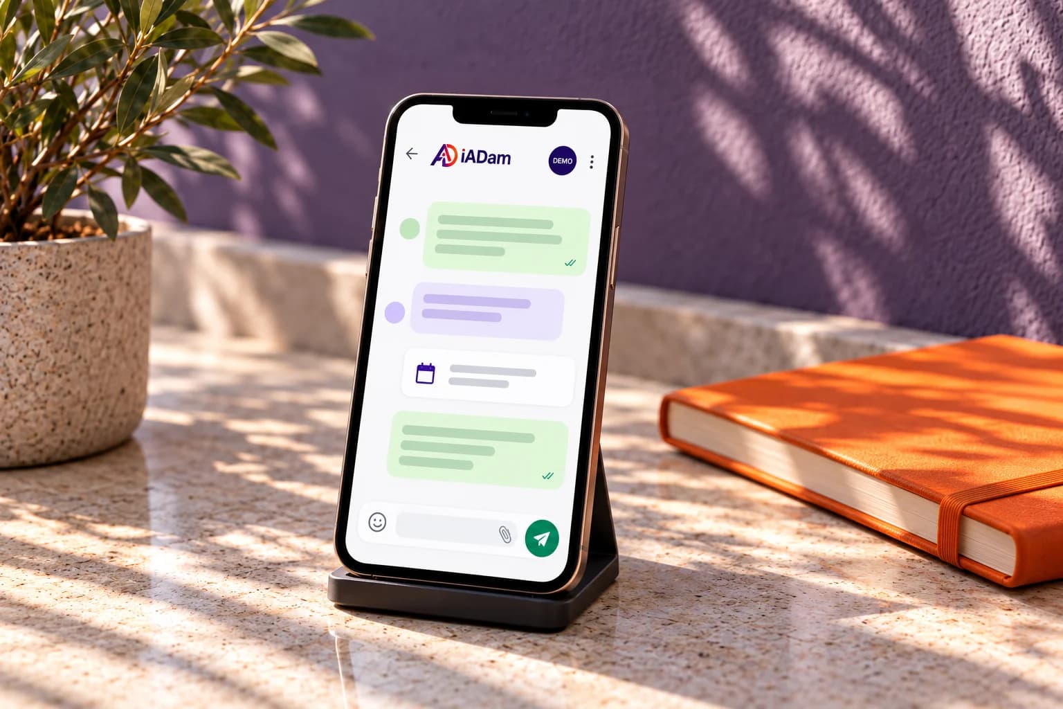 Agente de WhatsApp con IA para empresas · composición ilustrativa